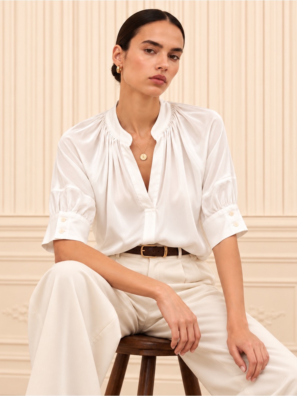 Claudie Pierlot Bianca White Satin Blouse Size 40 US 8